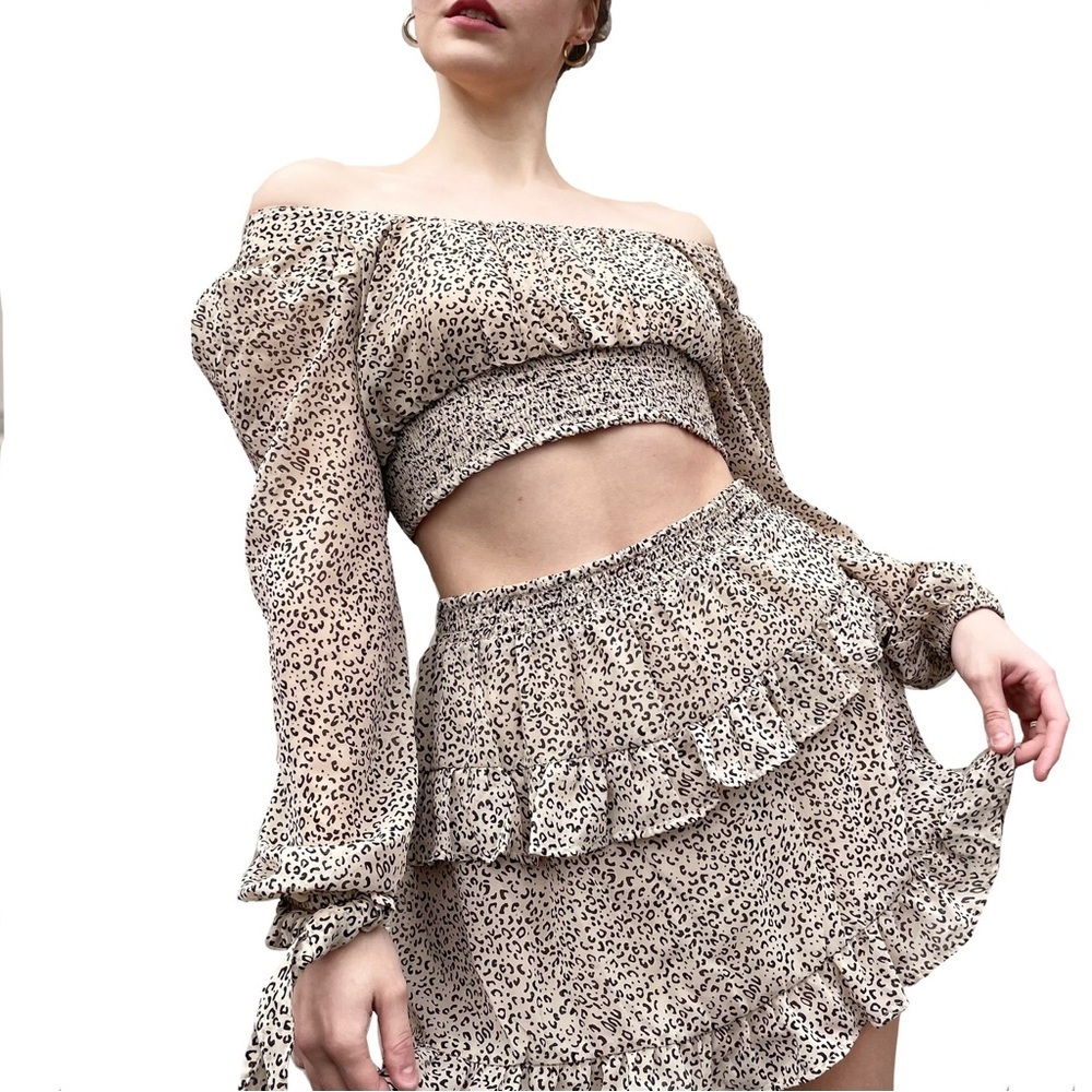 Japna Circle Skirt Crop Top Leopard Print Coord Set L